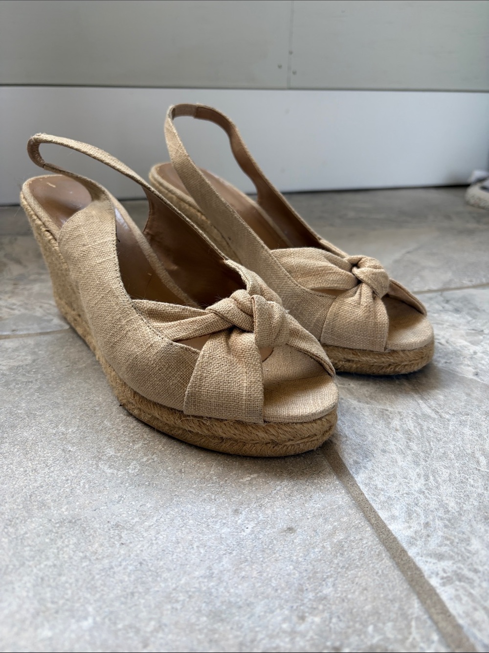 Talbots Natural Linen Knot Espadrille Wedges - Beige
